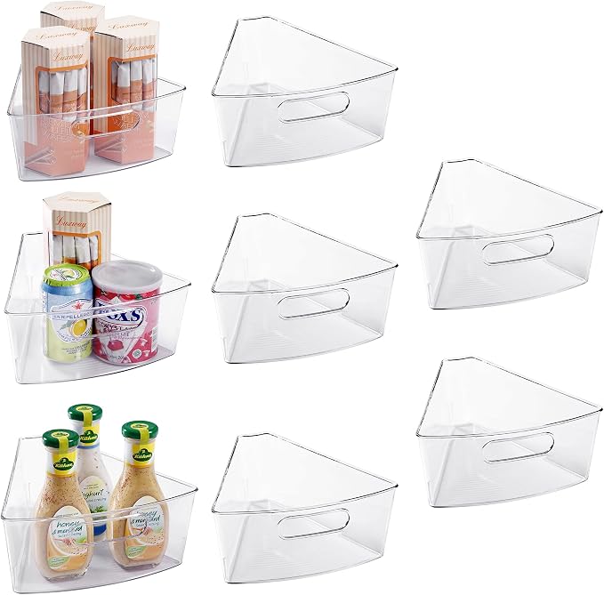 Oubonun Lazy Susan Cabinet Organizer Bins for Kitchen 8 Pack, 1/8 Wedge | For 32 4" Deep Wedge Bins with Handles and Matte Non-Slip Bottoms, Pantry Items Organized, Food Safe BAP-Free Plastic by Oubonun