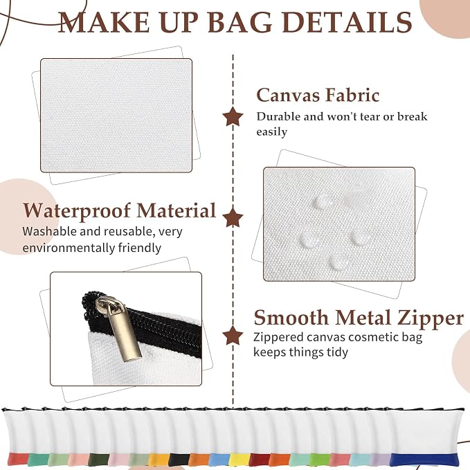 Sanwuta 40 Pcs Large Blank Canvas Tote Bags and Makeup Bags Blank Reusable Grocery Luggage Canvas Tote with Handles (Ultimate Color Bundle) - Image 5
