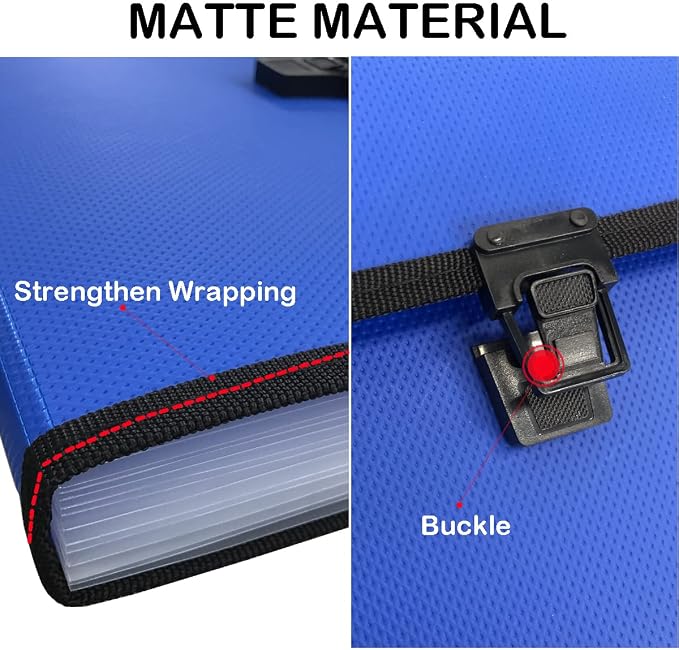 Extra Large Legal Size/Foolscap 12 Pockets Accordion File Organizer with Handle, TRANBO Portable Expanding File Folder, Expandable Plastic Document Organizer for Travel School Office - Blue - Image 4