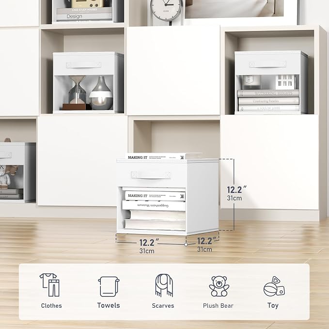 DIMJ Cube Bins, 12.2-Inch Storage Bins Cubes with Window, 6 Packs Collapsible Storage Bins with Handles, Closet Storage Baskets for Organizing Living Room, Office, 6 Pack,White - Image 2