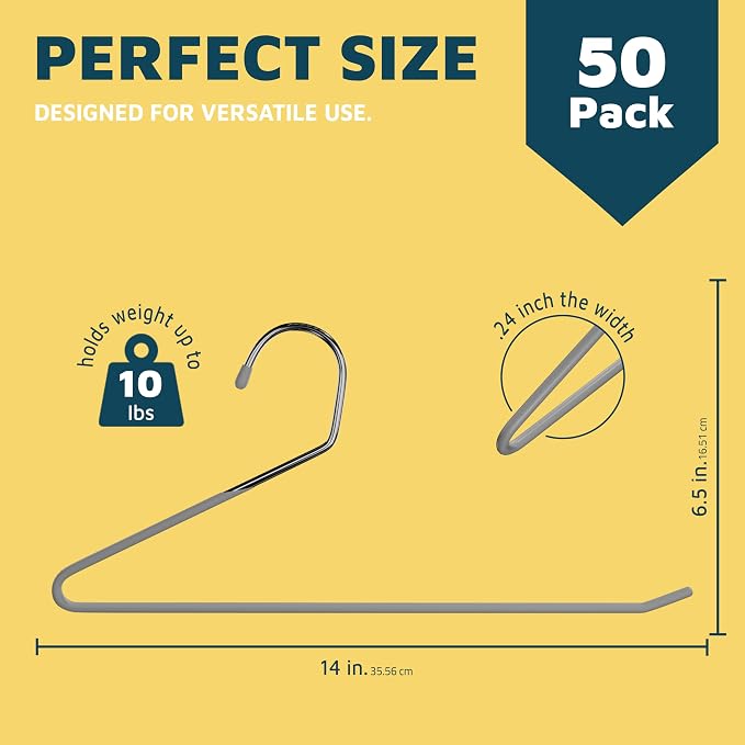 Lifemaster Metal Pants Hanger Set - 50 Pieces Elegant Non-Slip Closet Space Saving Hanger Set for Pants, Trouser, Blankets, and Jeans with Open Ended Sleek Design - Gray - Image 2