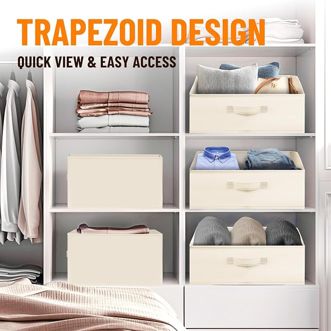 Closet Organizers Bins 6 Pack - Large Closet Shelf Organizer with Handles - Fabric Trapezoid Home Organization and Storage Baskets for Organizing Clothes Toy Blanket Towel Purse Hats - Image 4