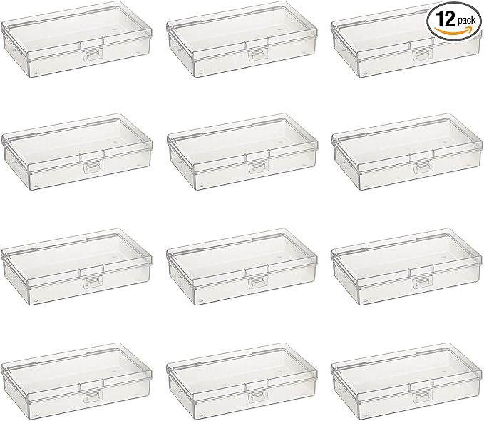 12 Pack Rectangular Clear Plastic Storage Containers | 5.7 x 2.95 x 1.18 inch, Hinged Lid, For Beads and Small Craft Items by Thintinick