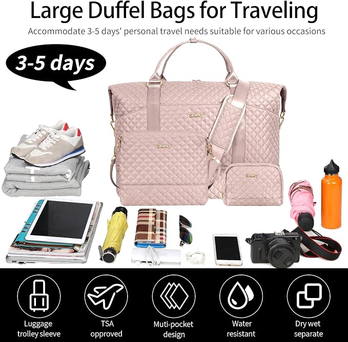 Weekender Bag, Large Travel Duffel Bag for Women, Carry on Overnight Bag with Shoe Compartment and Toiletry Bags - Image 7