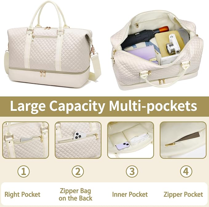Canvas Duffle Bag for Travel, Weekender Overnight Bag for Women Men with Shoe Compartment Carry on Duffle Bags for Airplanes Gym Sport Business Bag - Image 3