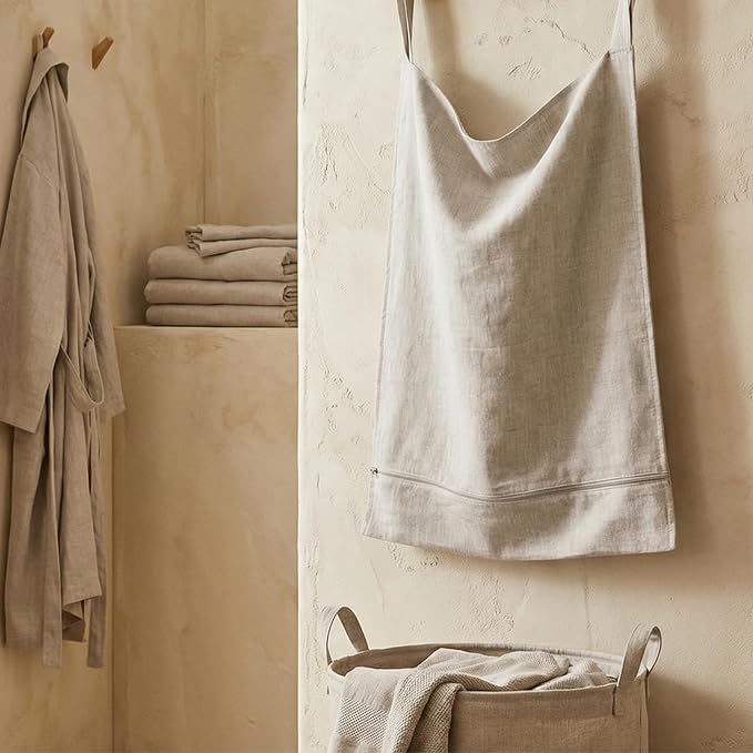 100% Linen Hanging Laundry Hamper Bag 22x36 Inch, Over the Door with 2 Buttons and Bottom Zipper Saving Space Wall Back organizers For Dirty Clothes Dorm Travel College Camp Sock big Capacity - Image 7