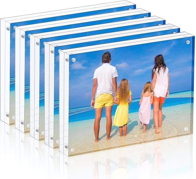 Meetu Acrylic Picture Frame 3.5 x 5 inch,5 Pack Clear Freestanding Double Sided 20mm Thickness Frameless Magnetic Photo Frames Desktop Display with Gift Box Package by Meetu