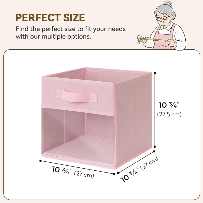 GRANNY SAYS 11 Inch Cube Storage Bins with Clear Window, Pink, 6-Pack | Collapsible, with Thickened Base Plate, Sturdy Handles, Decorative Baskets for Shelves, Closet, Organizing Toys, Clothes - Image 5