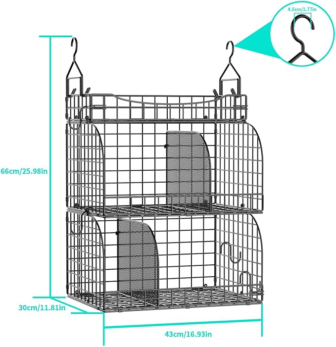 HapiRm Hanging Closet Organizer Storage - 3 Tier Metal Stackable Hanging Closet Shelves with Dividers and S Hooks, Foldable Clothes Shelves for Clothes, Pants, Shoes, Coat, Hats Clutches Accessories - Image 3