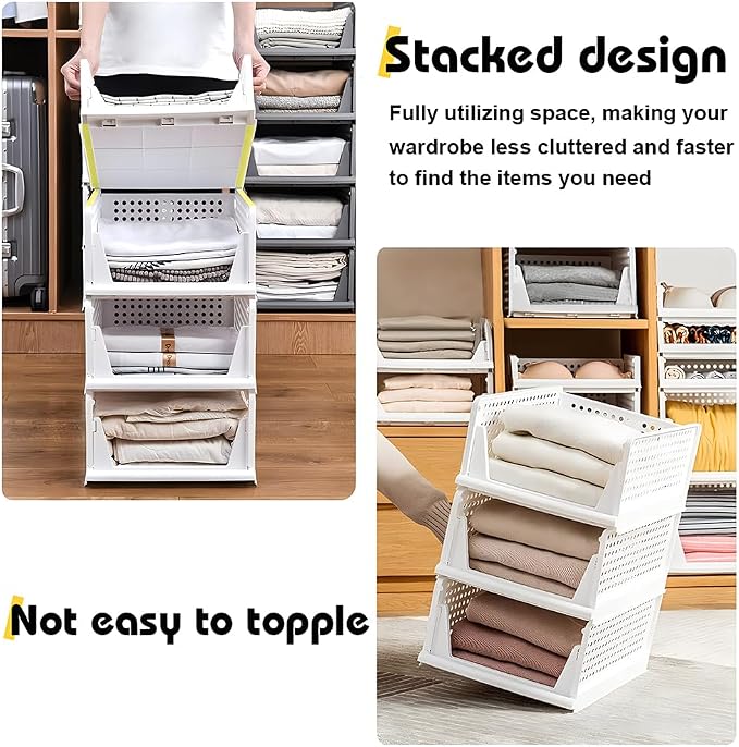 yazi 5 Pack Stackable Closet Storage Box | Closet Shelf Organizer and Storage Plastic Drawer Storage,Wardrobe Organizer Closet Organizers Storage - Image 5