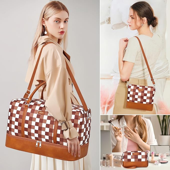 Weekender Bags for Women, 21" Travel Duffle Bag with Shoe Compartment | 3PCS Carry On Overnight Large Duffel Bag with Crossbody Bag and Toiletry Bag for Weekend Travel Gym Hospital Business Trip - Image 2