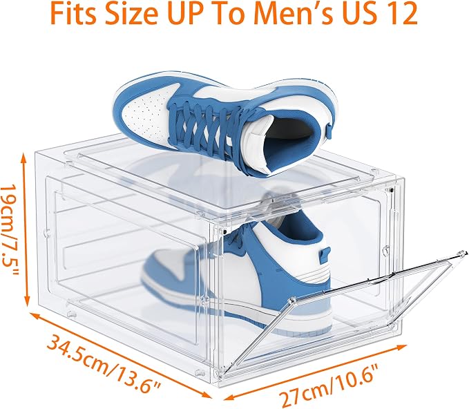 HOMIDEC Shoe Storage, 8 Pack Shoe Organizer Clear Hard Plastic Shoe Box | Shoe Boxes Clear Plastic Stackable, Shoe Storage Box with Lids for Size 13, Transparent - Image 3