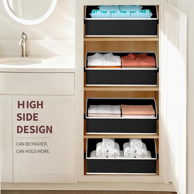 Storage Bins for Shelves - Large Trapezoid Closet Shelf Organizer, Fabric Organization Bins with Handles, Storage Baskets for Clothes, Towel, Blanket, 6 Pack, Black - Image 6