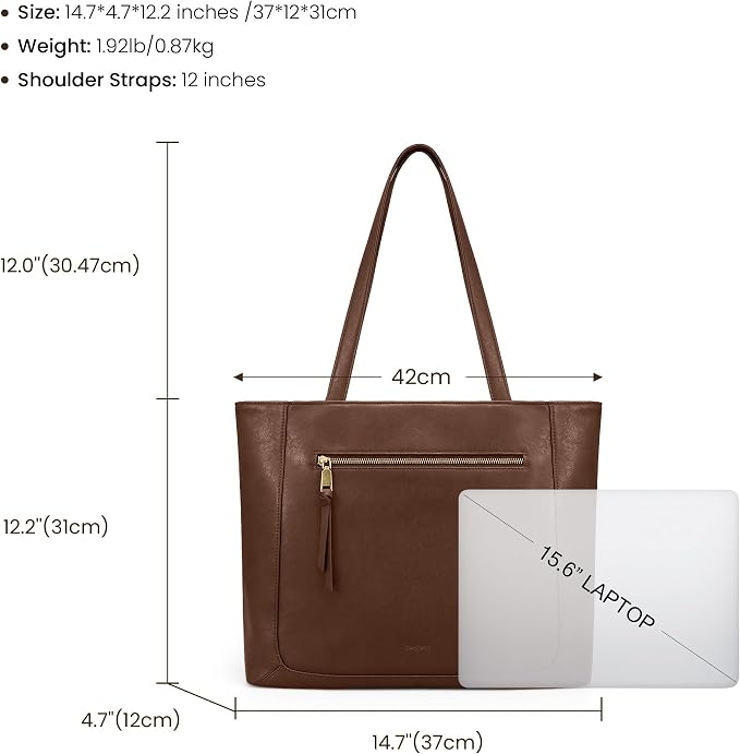 befen Genuine Leather Tote Bag for Women, Large Work Tote Bag with Zipper Leather Purse and Handbags with 15.6" Compartment - Image 5