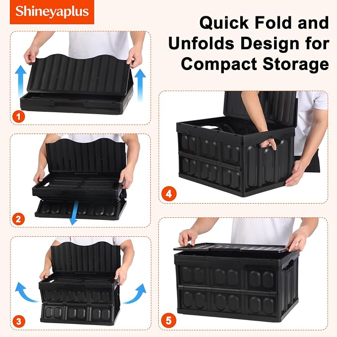 3-Pack Plastic Collapsible Storage Bins with Lids, | 45L Stackable Plastic Crates for Storage, Holds 55 lbs Per Bins, Heavy Duty Containers for Home Organizing, Tools & Camping - Image 3