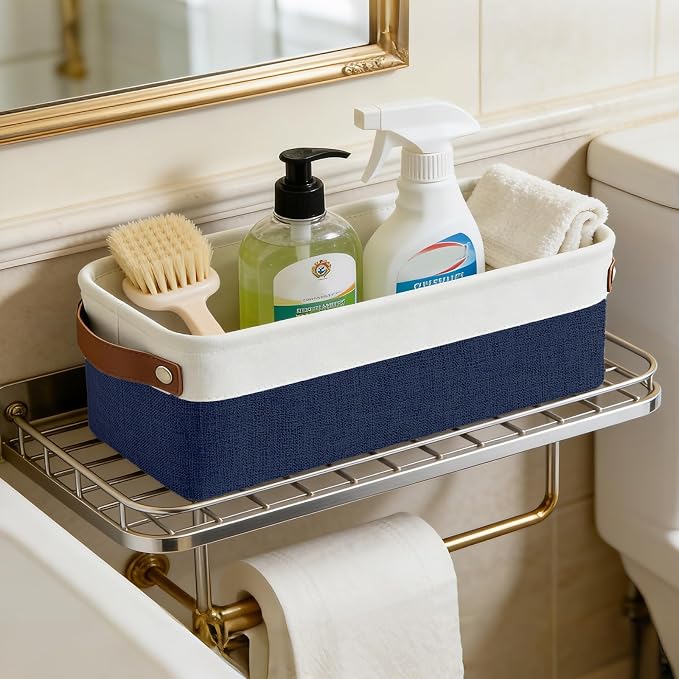 Small Fabric Storage Baskets, 15x6x5 inch Narrow Storage Bins 4-Pack Long Storage Basket for Organizing with Handles, Decorative Basket for Closets, Shelves, Toilet Paper, Navyblue - Image 3