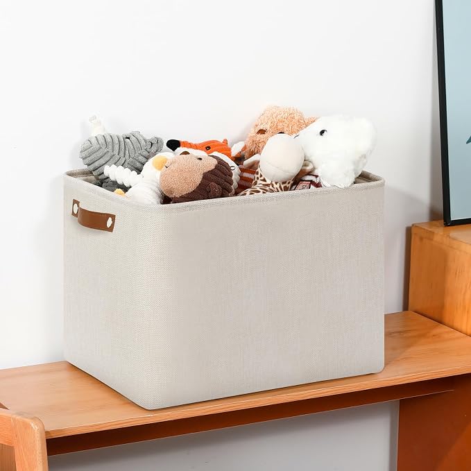DULLEMELO Large Storage Baskets, Fabric Storage Bins for Organizing Clothes, Large Storage Bins with Handles for Shelves Closet Organizers, Fabric Storage Baskets for Toy Organizers(Beige) - Image 4