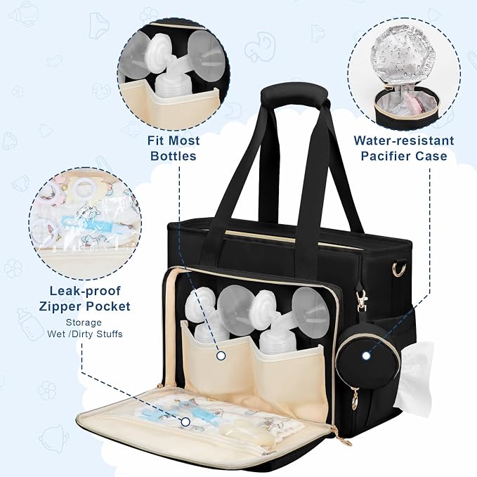 GDNasist Diaper Bag Tote, Large Travel Hospital Bag for Labor Delivery | Baby Bag with Pacifier Case, Large Capacity Travel Diaper Case with Changing Pad & Stroller Clips - Image 5