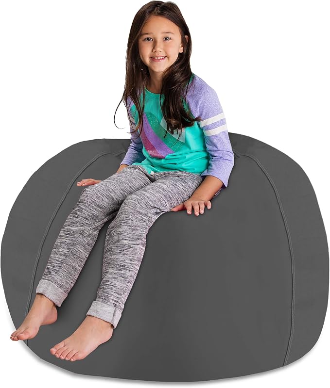 Posh Stuffable Kids Stuffed Animal Storage Bean Bag Chair Cover - Childrens Toy Organizer, X-Large 48" - Heather Gray - Image 4