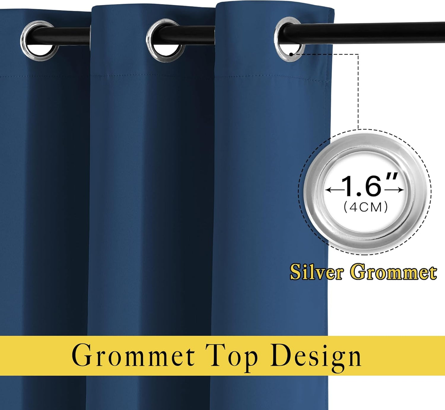 NICETOWN Blackout Curtains and Drapes for Kitchen - Thermal Insulated Solid Grommet Top Blackout Panels/Draperies for Kid's Room (1 Pair, 52 x 54 inches in Moroccan Blue)