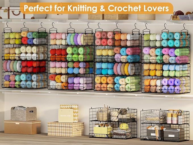 Hanging Closet Organizer with DIY Spacing, Double-Row Closet Hanging Shelves with 4 Adjustable Dividers & 6 Hooks, Heavy Duty Metal Closet Storage Organizer with Front Guard, Split into 2 Units - Image 7