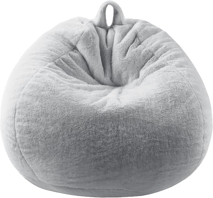 Faux Fur Bean Bag Cover (No Filler) Stuffed Animal Storage Adults Kids Gray | Bean Bag Covers Large Bean Bag Sofa for Kids Teens, furry fuzzy surface, for living room bedroom kids holiday gift - Image 4