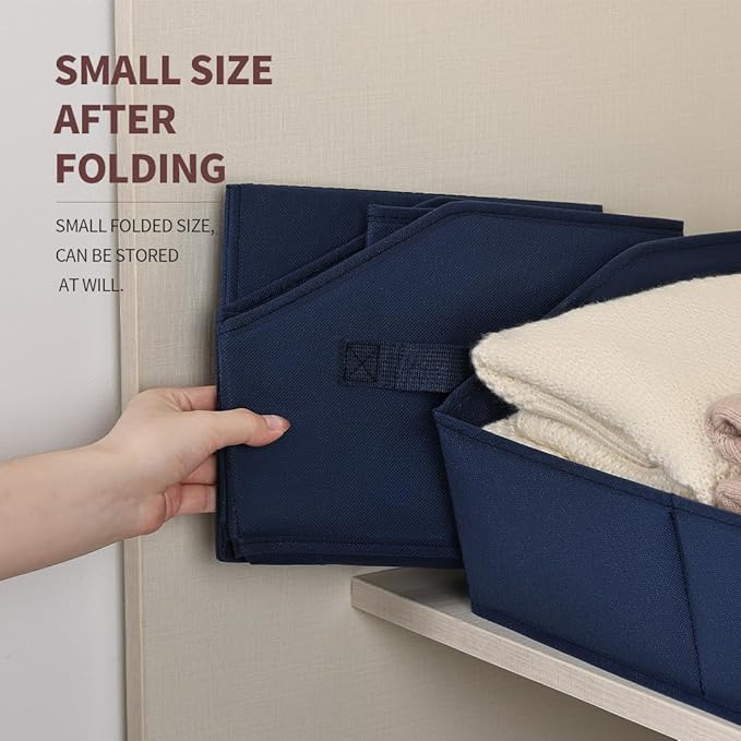 Closet Baskets for Shelves Trapezoid - Decorative Storage Baskets with Handle, Closet Bins for Organization, Shelf Storage Bins for Clothes, Books, Home, Office, 3 Pack, Navy Blue - Image 6