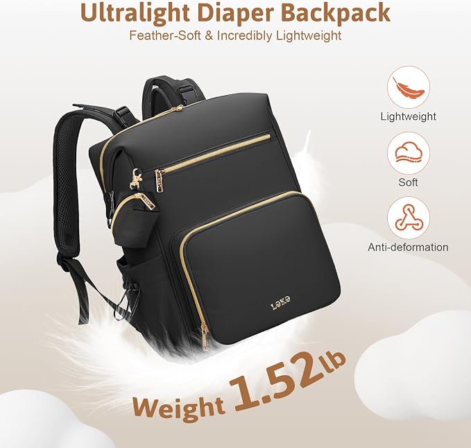 Lekesky Pañaleras para bebe, Diaper Bag Backpack for Baby, Large Capacity Diaper Bag with 16 Pockets, 1.52lb Lightweight Waterproof Diaper Backpack with Changing Pad, Stroller Bag for Mom Dad Travel - Image 5