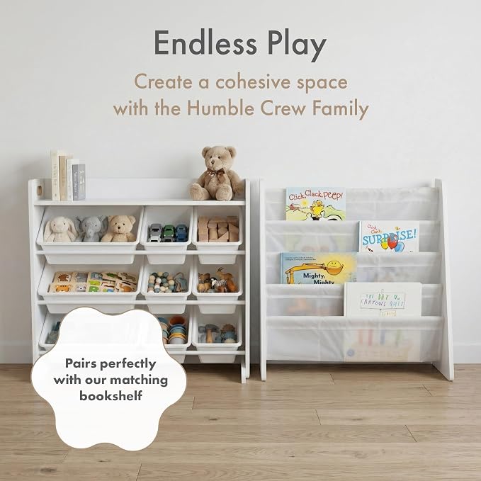 Humble Crew Kids Toy Organizer with Display Shelf, 9 Bins, 3 Tier Storage | Sturdy wood and steel toddler shelf, removable BPA-free containers, wall anchor anti-tip safety kit for bedroom or classroom - Image 8