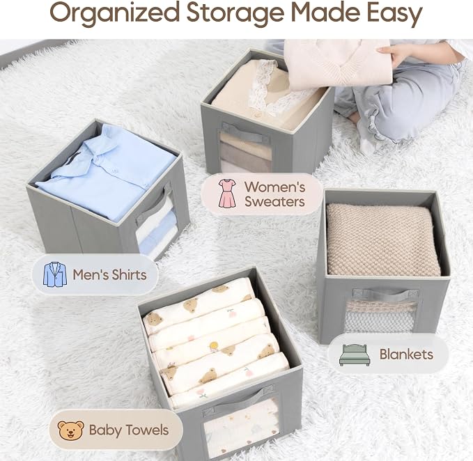 Foldable Storage Cubes - Cubby Storage Organizer with Window, 11 Inch Baskets for Organizing, Collapsible Fabric Storage Cubes for Shelves, Closet, 10 Pack, Grey - Image 5