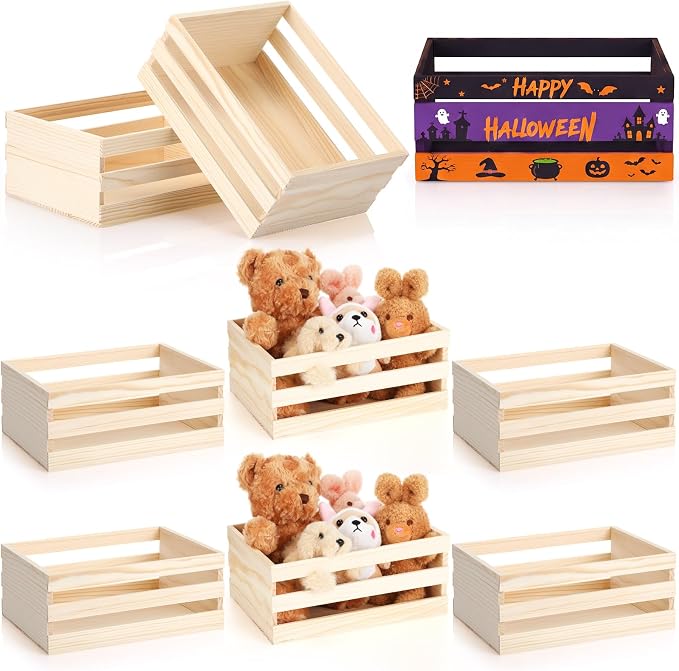 Gerrii 6 Pcs 8'' Small Wooden Crates for Crafts Unfinished Crates Centerpiece Mini Rustic Wood Basket Box for Display Storage Milk Wine Closet Home Bathroom Kitchen Office Decor by Gerrii