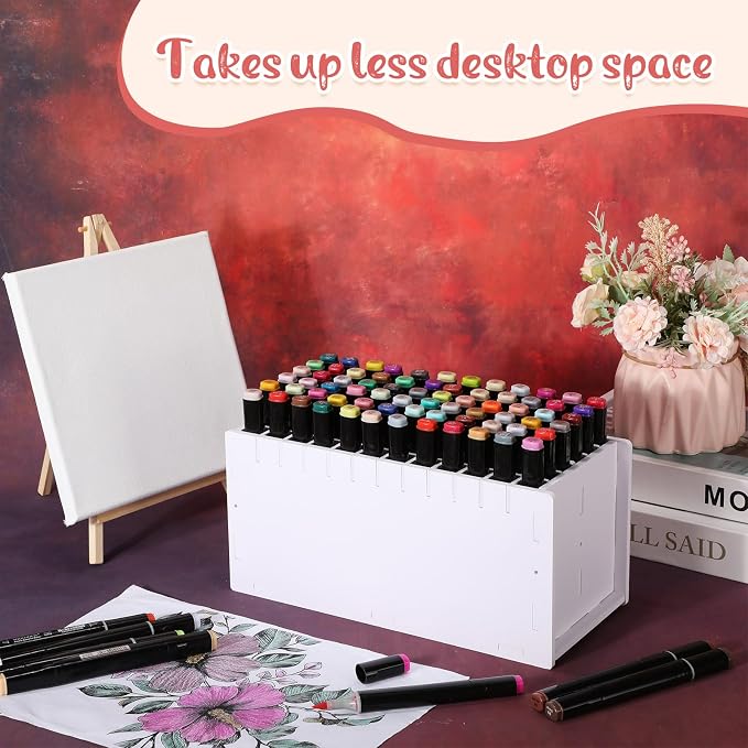 2 Pack Marker Storage Organizer Marker Organizer for Desk Holder Art Paint Pen Rack with Removable Divider to Store Paint Brushes Pens Color Pencils(10.83 x 5.12 x 5.12) - Image 6