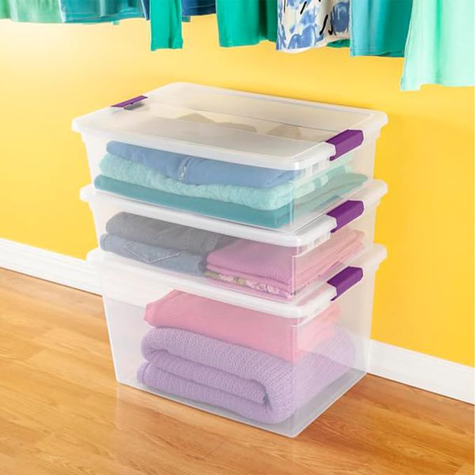 Sterilite 32 Quart ClearView Latch Box, Plastic Storage w/Clear Lid, 6 Pack | Clear Plastic Organizers with Color Accent Latches for Closet, Bedroom, Shelving Units, Dorm Room and Home Organization - Image 5