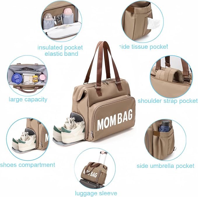 Large Mom's Diaper Bag, Diaper Bag Tote with 2 Organized Pouches & Changing Pad - Image 4