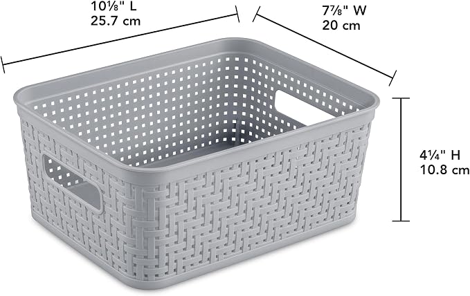 Sterilite 8 Pack Plastic Storage Bin Organization Containers, Small Baskets, Cement - Image 2