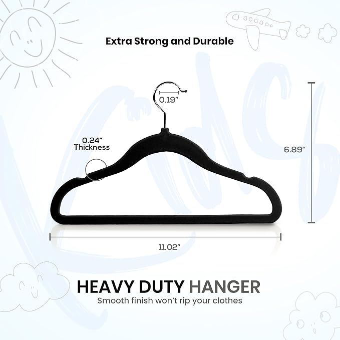 Utopia Home Kids Velvet Hanger 150 Pack – 11" Premium Baby Hangers - Black | Premium Non-Slip Baby Hangers for Baby and Toddlers, Durable Ultra-Slim Space-Saving Closet Organizers - Image 2