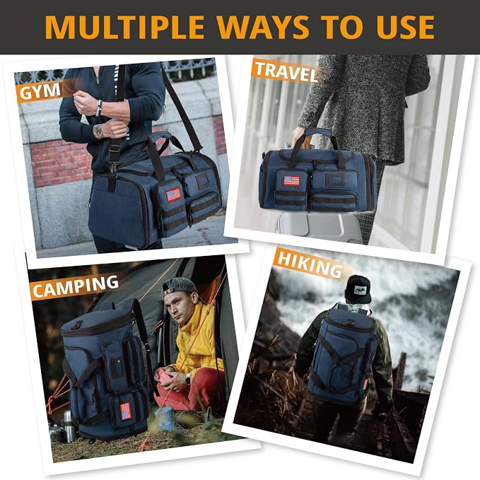 Expandable Gym Bag for Men,Tactical Large 3-in-1 Travel Duffle Backpack Bag | Water-Resistant Sports Bag With Shoes Compartment,Multi-Functional Travel Duffel Bag For Weekend, Overnight, Workout,Camping - Image 2