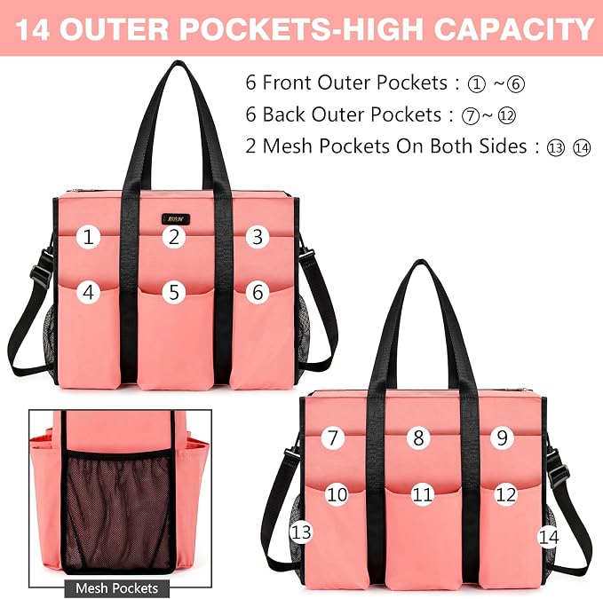 IBFUN Utility Tote Bag with 24 Pockets, Large Teacher Travel Tote for Women | Large Work Tote Bag 2pcs with Zipper for Travel Daily School Teacher Nurse, Large Lightweight Laptop Shoulder Bag Handbag - Image 3