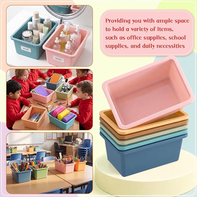 Thyle 6 Pieces Plastic Cubby Bins with Labels Classroom Book Bins Stackable Storage Container Durable Toy Storage Organizer Baskets for School Classroom Office (Classic,Morandi Color1) - Image 6
