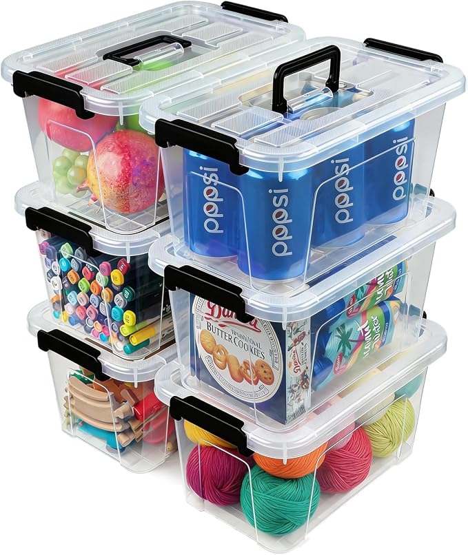EOENVIVS Plastic Storage Bins with Lids 6 Pack Storage Organizer, 7 Quart Stackable Storage Boxes with Buckle Lids and Handle easy for Home Office Pantry Organization, Clear by EasyCozyHomey