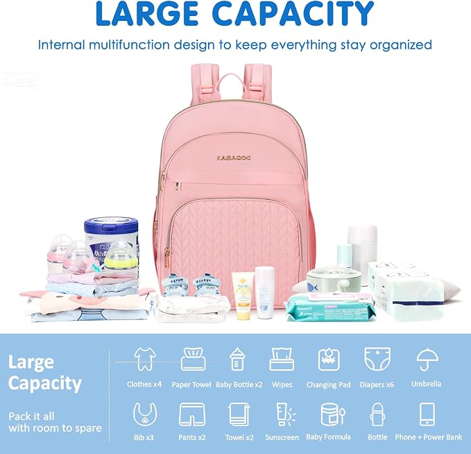 Baby Diaper Bag Backpack, Waterproof Diaper Backpack for Mom & Dad with Changing Pad, Insulated Pockets and Stroller Straps, Baby Shower Gifts for Girls & Boys, Pink - Image 6