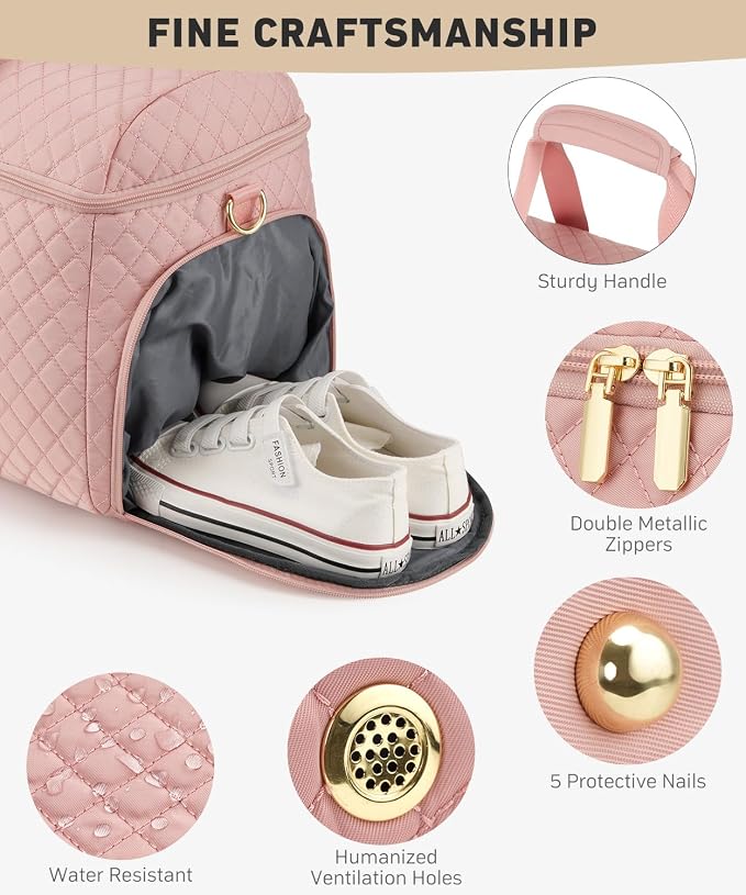 Weekender Bags for Women, Wide Open Large Travel Duffle Bag with Shoe Compartment, Overnight Hospital Bag For Women Labor Delivery, Carry on Bag Personal Item Travel Bag with Wet Pocket (Pink) - Image 4