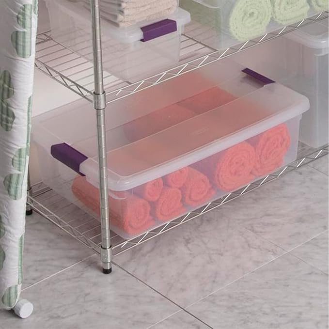 Sterilite 32 Quart ClearView Latch Box, Plastic Storage w/Clear Lid, 6 Pack | Clear Plastic Organizers with Color Accent Latches for Closet, Bedroom, Shelving Units, Dorm Room and Home Organization - Image 3
