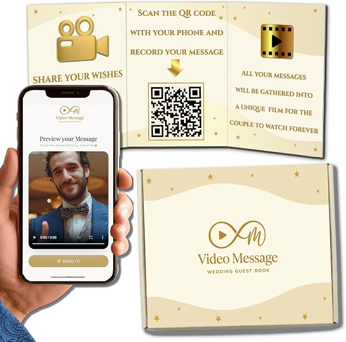 Video Guest Book for Wedding with QR Code - Wedding Guest Book Alternative, Guests Record Video Messages on Their Phones, No App - Edited Film in 24 Hours - Kit with Banner, Signs, Flyer, Badges by Unknown