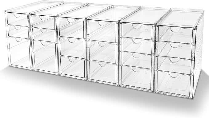Prsildan Stackable Desk Organizers with 20 Drawers, Craft Storage Drawer | Anti-slip Clear Acrylic Teacher Toolbox, Makeup Vanity Organizer for Nail, Bathroom Kitchen Office Organization, 6 Pack by Prsildan