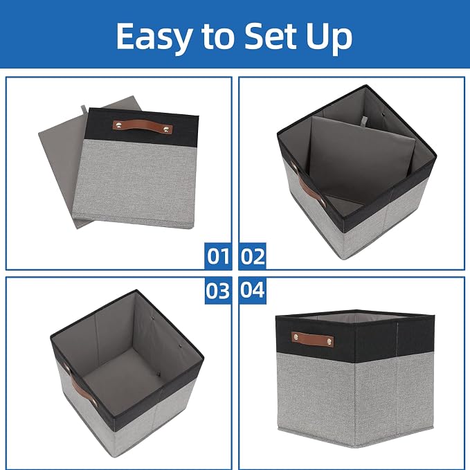 Temary Fabric Cube Storage Bins 12 Inch Decorative Storage Cubes Baskets 4 Pack Foldable Cube Storage Bins for Closet, Shelves (Black&Grey) - Image 7