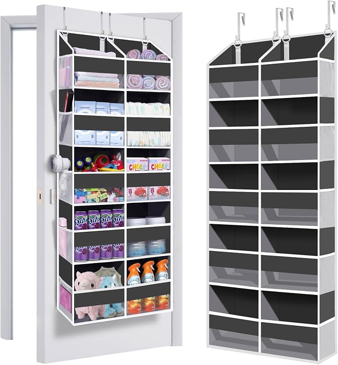 Heavy Duty Over The Door Organizer 5 Tiers, Extra Large Behind Door Storage of 10 Big Front & 10 Mesh Pockets, 80lb Weight Capacity, Hanging Doors Storage Organizer for Closet Bedroom Nursery, Grey by UVIAHOMIHOMEORGANIZER