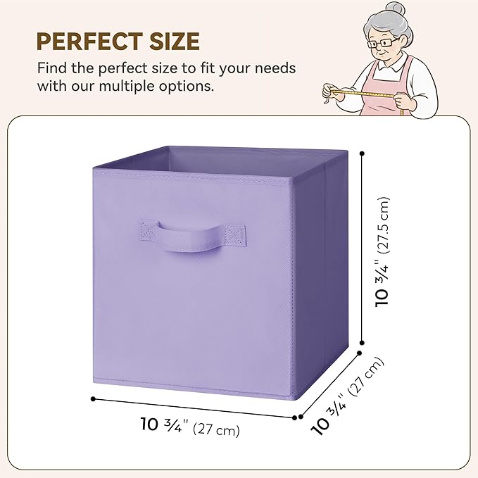 GRANNY SAYS 11 Inch Cube Storage Bins, Lavender Purple, 8-Pack | Collapsible, Cube Organizers with Thickened Base Plate, Sturdy Handles, Decorative Baskets for Shelves, Closet - Image 6
