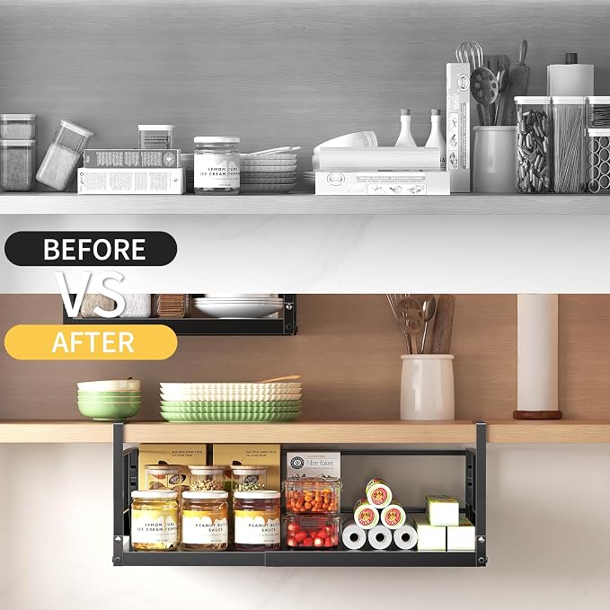 PrueBox Under Shelf Storage Basket Organizer Adjustable Heavy Duty Hanging | Fit 1-2.17"Thick Shelves Solid Metal Panel Knob Lock Under Cabinet Shelf for Kitchen LaundryRoom Closet RV Bookshelf Pantry - Image 8