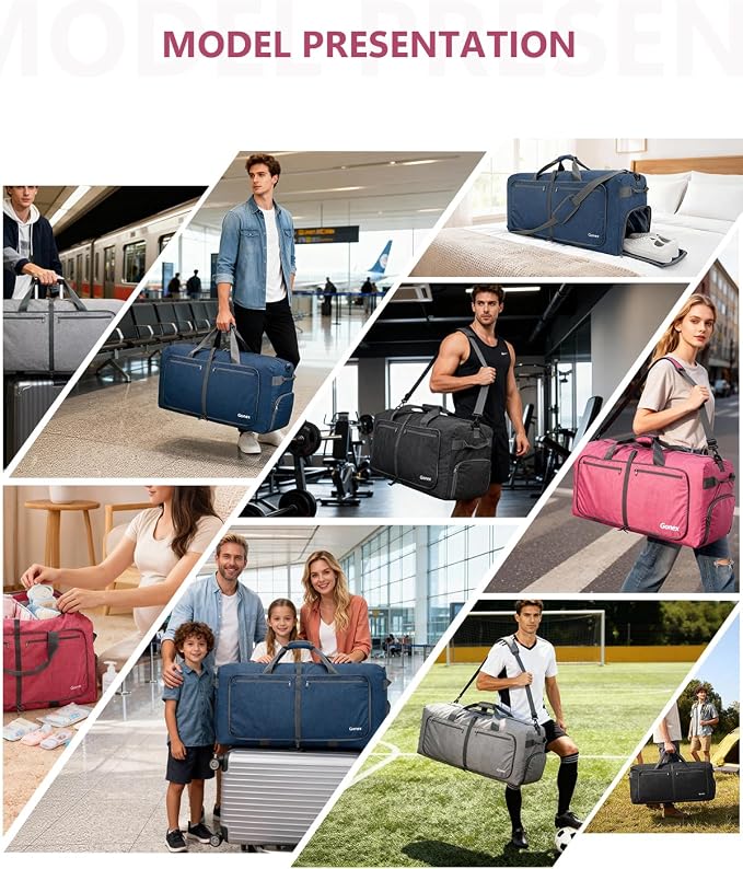 Gonex 100L Foldable Travel Duffle Bag with Shoe Compartment, Lightweight | 210D Nylon, Water-Repellent, Folds Compact, Multiple Pockets, Luggage Sleeve,Family Travel & Camping, Pink - Image 7